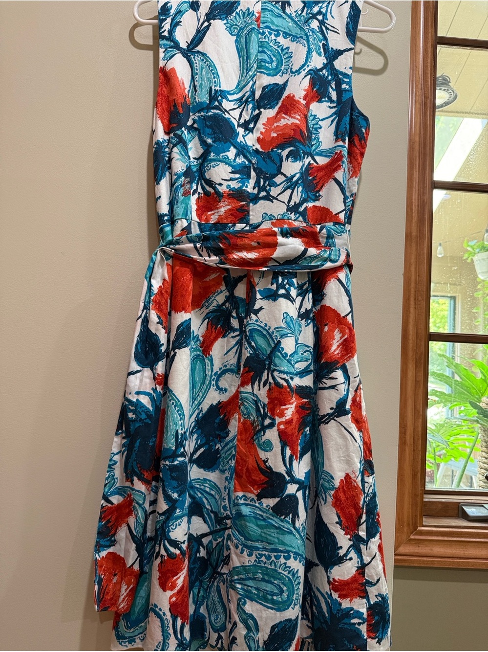 Talbots White Dress with Teal and Red Floral Print